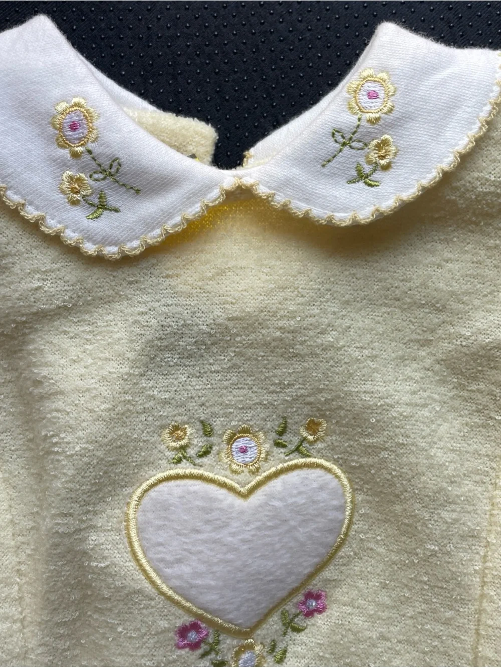 Laura Ashley Yellow and White Heart Appliqué Footie and tutifruiti sweater vtg